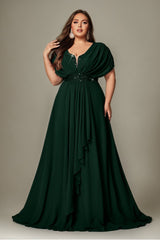 Curveins Plus Size V-Neck Short Sleeve Asymmetrical A-Line Maxi Dress