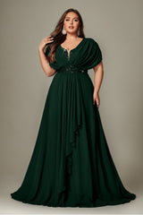 Curveins Plus Size V-Neck Short Sleeve Asymmetrical A-Line Maxi Dress