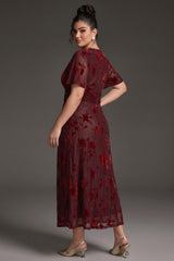 Curveins Plus Size Velvet Surplice Vintage Plain Maxi Dress