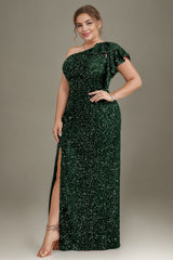Curveins Plus Size Sequin One Shoulder Formal Dress