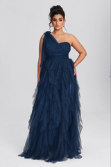 Curveins Plus Size Mesh One-Shoulder Cocktail Dress