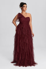 Curveins Plus Size Mesh One-Shoulder Cocktail Dress