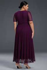 Curveins Plus Size V-Neck Long Sleeve Ruffle Hem Maxi Dress