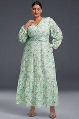 Curveins Plus Size V-Neck Floral Maxi Dress