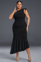 Curveins Plus Size One-Shoulder Asymmetrical Hem Bodycon Dress
