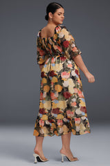 Curveins Plus Size Draped Collar Foral Maxi Dress