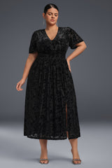 Curveins Plus Size Velvet Plain Maxi Dress
