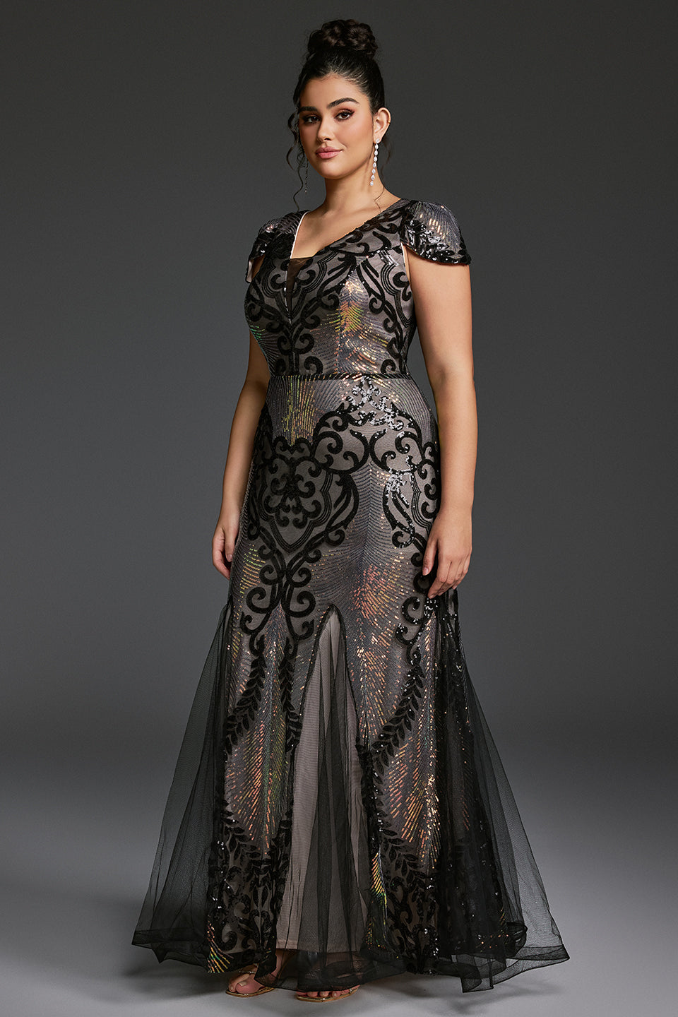Curveins Plus Size Sequin V-Neck Bodycon Maxi Dress