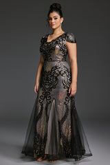 Curveins Plus Size Sequin V-Neck Bodycon Maxi Dress