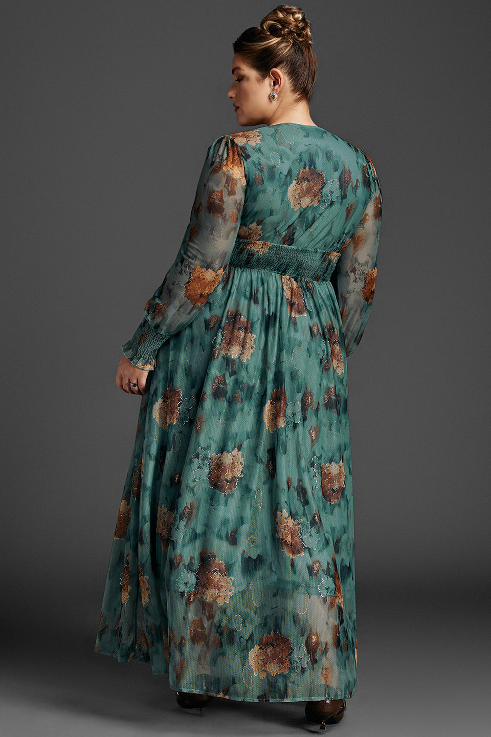 Curveins Plus Size V Neck Striped Sequin Cape Top Gradient Maxi Dress