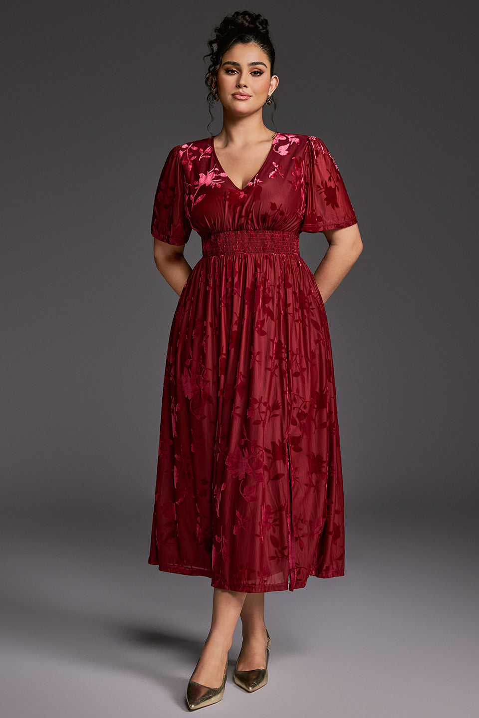 Curveins Plus Size Velvet Plain Maxi Dress