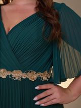 Curveins Plus Size V-Neck Batwing Sleeve Floral Ruched Waist Maxi Dress