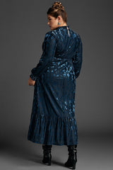 Curveins Plus Size Navy Blue Floral Velvet Maxi Dress