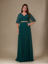 Curveins Plus Size V-Neck Batwing Sleeve Floral Ruched Waist Maxi Dress