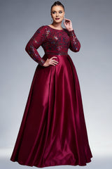 Curveins Plus Size Long Sleeve Round Neck Sparkling Sequin Patch Maxi Dress