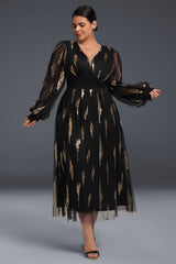 Curveins Plus Size V-Neck Sequin Long Sleeve Maxi Dress