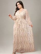 Curveins Plus Size V-Neck Sequin Tassel High-Waist Maxi Dress