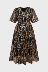 Curveins Plus Size V-Neck Lantern Sleeve Floral Print Midi Dress