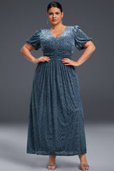 Curveins Plus Size V-Neck Velvet Plain Maxi Dress