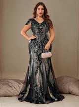 Curveins Plus Size Sequin V-Neck Bodycon Maxi Dress