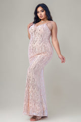 Curveins Plus Size V-Neck Spaghetti Strap Sleeveless Sequin Bodycon Maxi Dress