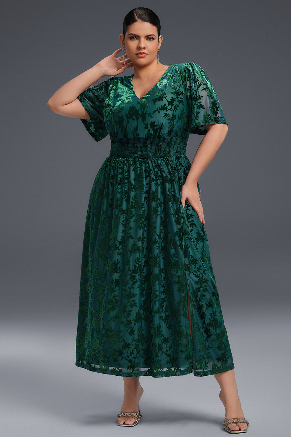 Curveins Plus Size Velvet Plain Maxi Dress