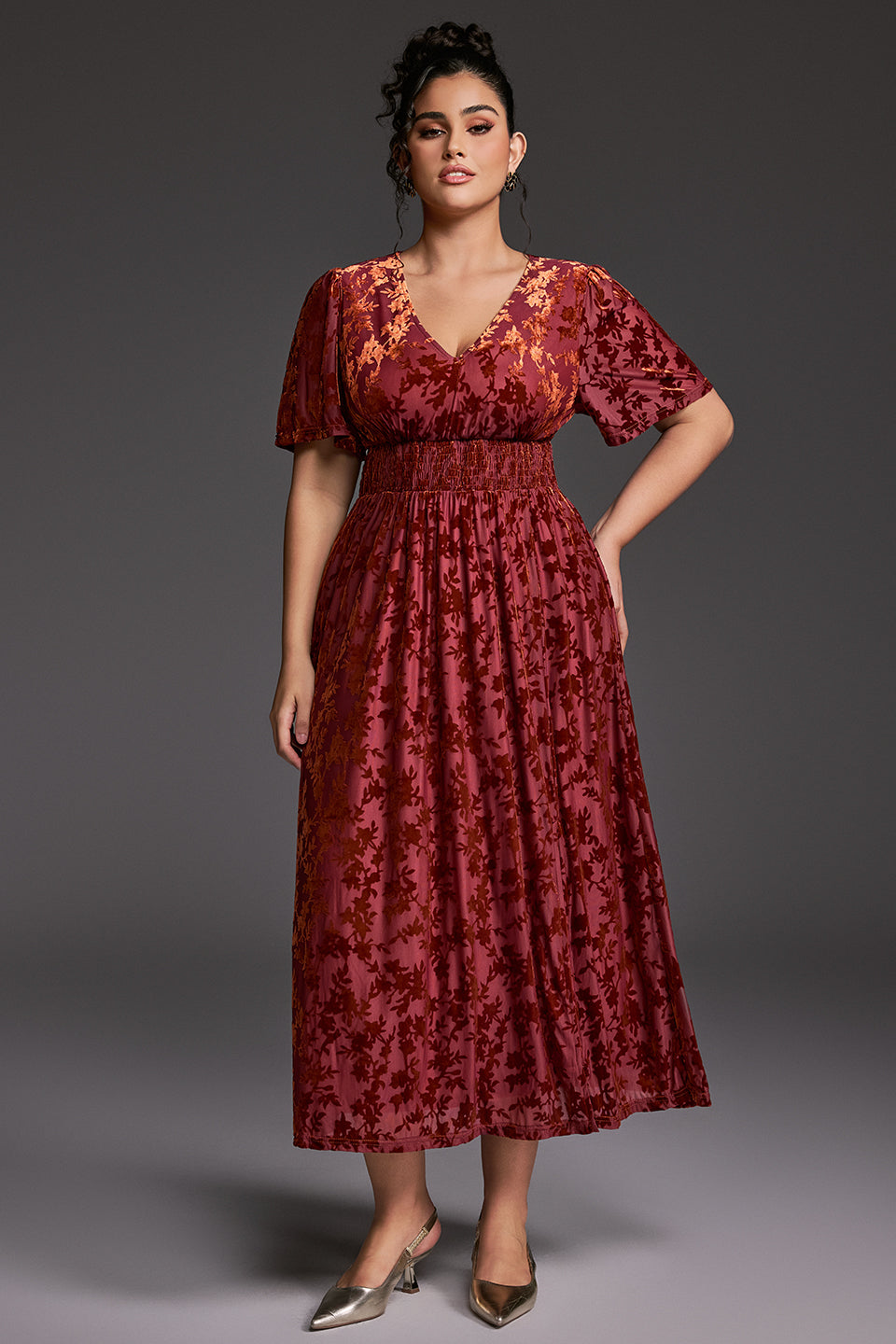 Curveins Plus Size Velvet Plain Maxi Dress