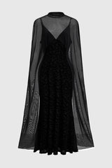 Curveins Plus Size Flattering V-Neck Cape Style Sleeveless Velvet Maxi Dress