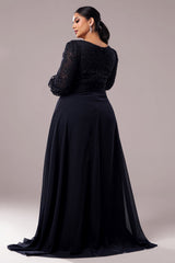 Curveins Plus Size V-Neck Long Sleeve Elegant Panel Maxi Dress