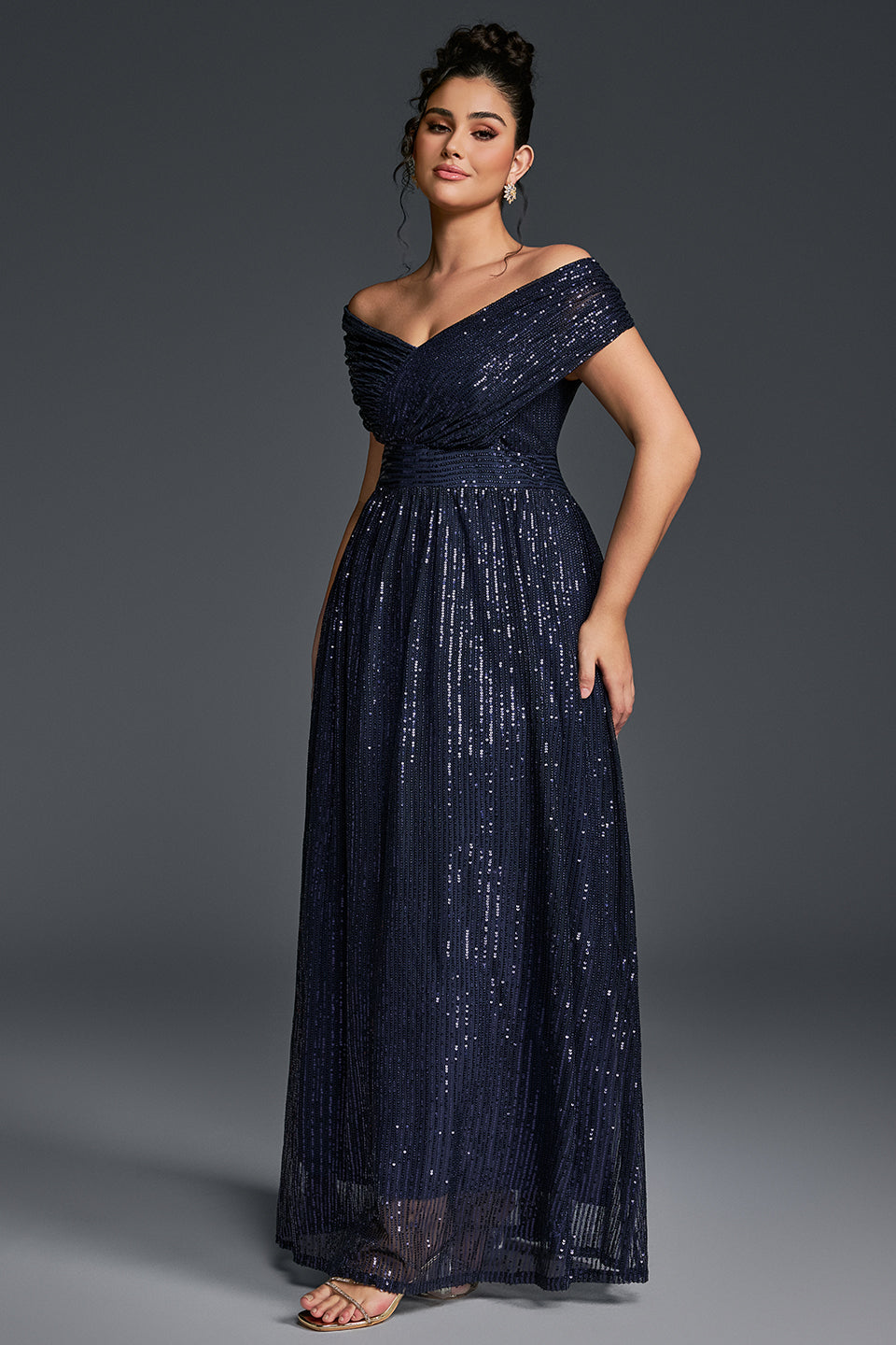 Curveins Plus Size V-Neck Sequin Maxi Dress