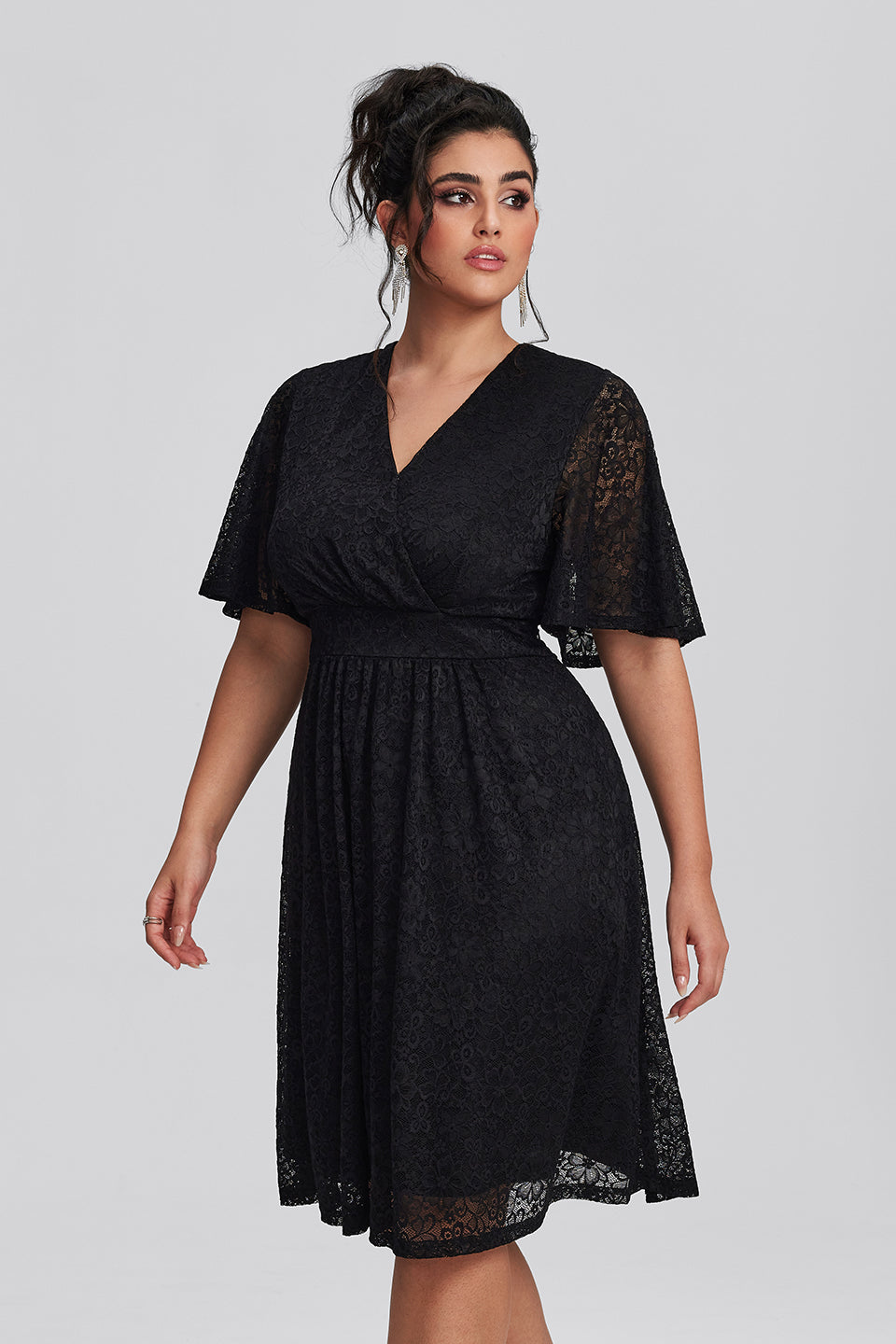 Curveins Plus Size Lace Elegant Wedding Guest Midi Dress