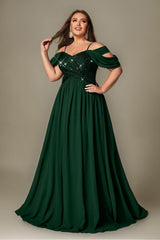 Curveins Plus Size Off-Shoulder Short Sleeve A-Line Maxi Dress
