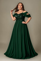 Curveins Plus Size Off-Shoulder Short Sleeve A-Line Maxi Dress
