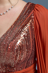 Curveins Plus Size Sparkling V-Neck Batwing Long-Sleeve Curve-Fit Maxi Dress