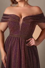 Curveins Plus Size Off-Shoulder Sequin Slit Evening Gown
