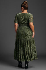 Curveins Plus Size Velvet V-Neck Ruched Dress