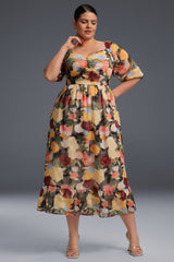 Curveins Plus Size Draped Collar Foral Maxi Dress