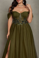 Curveins Plus Size Off-Shoulder Strapless Sleeveless Cinched-Waist Maxi Dress