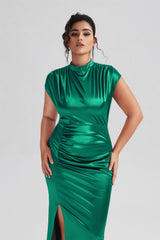 Plus Size Satin High-Waisted Black Maxi Dress