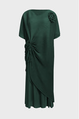 Curveins Plus Size Round Neck Short Sleeve Robe and Wide-Leg Pants Set
