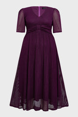 Curveins Plus Size V-Neck Long Sleeve Ruffle Hem Maxi Dress
