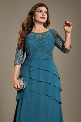 Curveins Plus Size Round Neck Embroidered Bodice Waist-Defined Maxi Dress