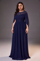 Curveins Plus Size Crew Neck Cape Sleeve Panelled Elegant Flowy Maxi Dress