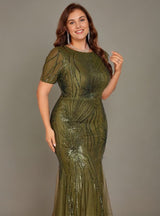 Curveins Plus Size Round Neck Floral Sequins Mermaid Maxi Dress