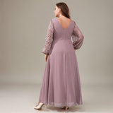 Curveins Plus Size V Neck Lantern Sleeve Sequin Evening Maxi Dress
