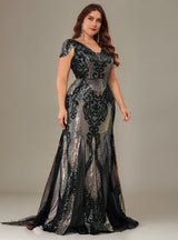 Curveins Plus Size Sequin V-Neck Bodycon Maxi Dress