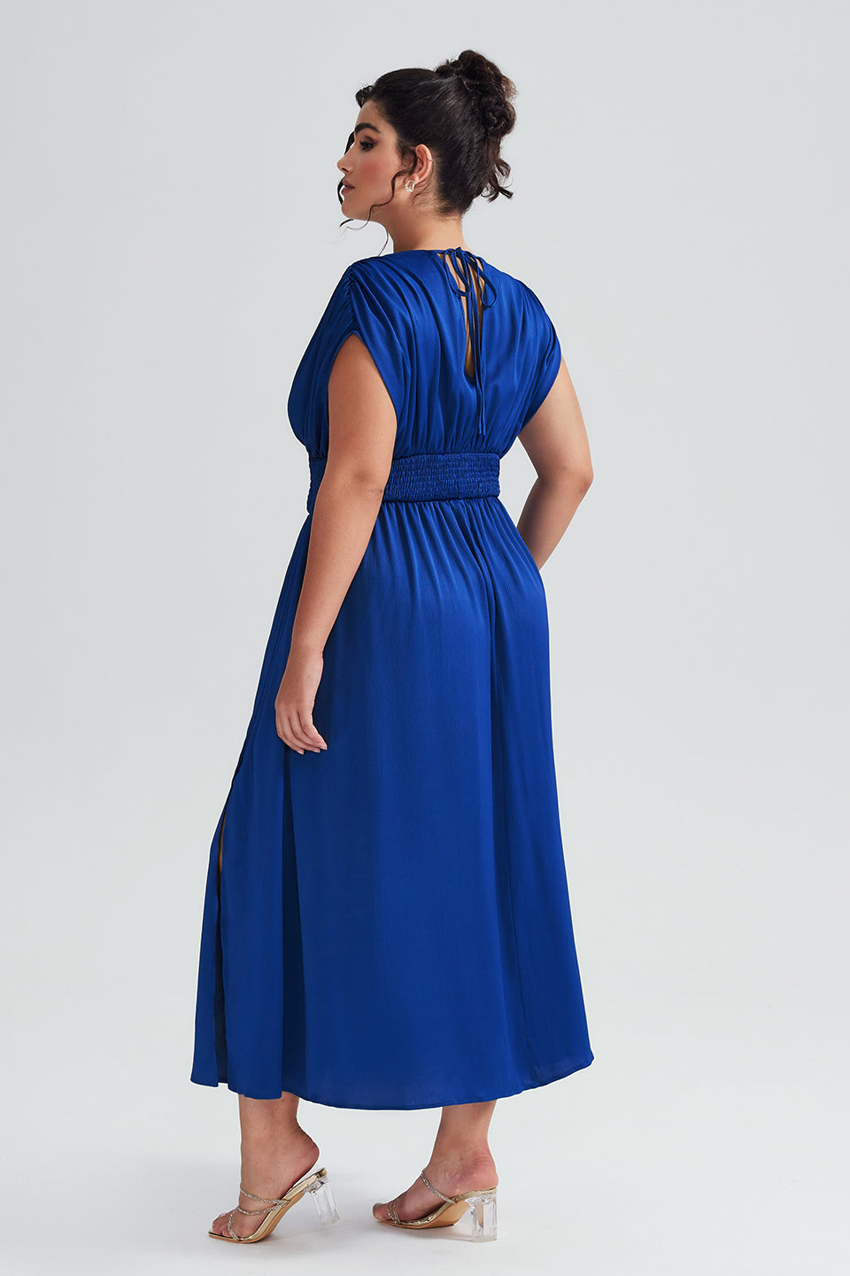 Curveins Plus Size Elegant Sleeveless Ruffled Shirred Maxi Dress