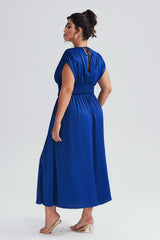 Curveins Plus Size Elegant Sleeveless Ruffled Shirred Maxi Dress