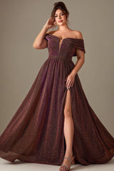 Curveins Plus Size Off-Shoulder Sequin Slit Evening Gown