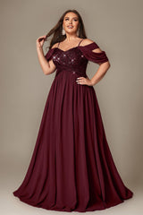 Curveins Plus Size Off-Shoulder Short Sleeve A-Line Maxi Dress
